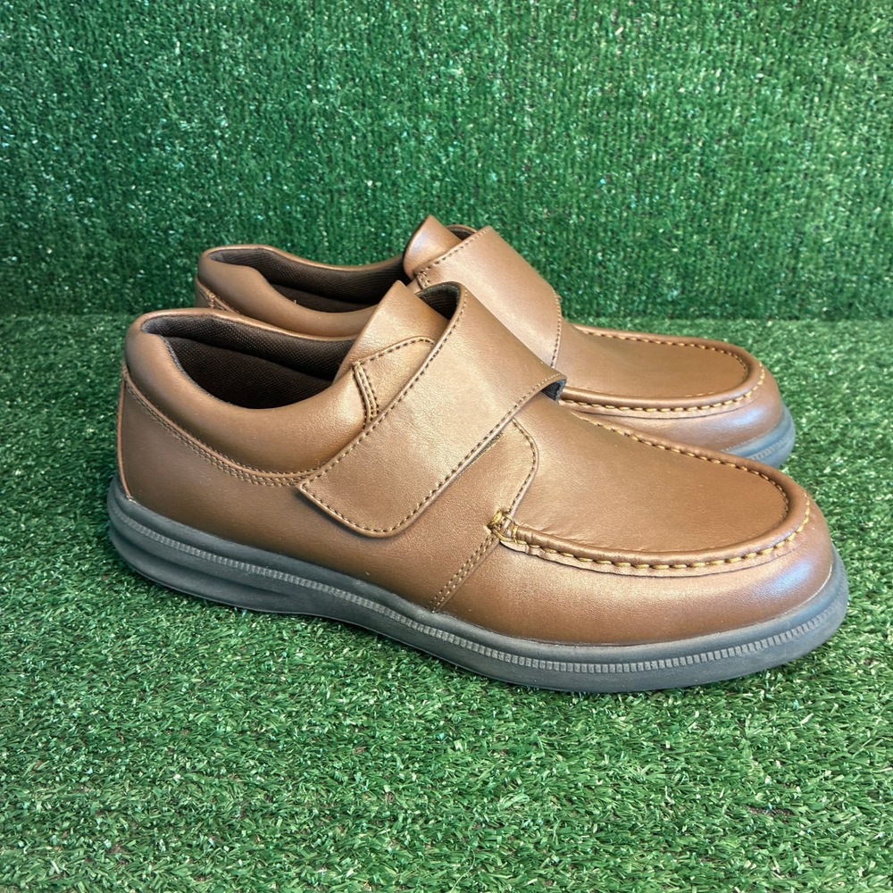 NEW Hush Puppies Gil Slip On Leather Hook Loop Walking Shoe Brown Men 10 EW Wide